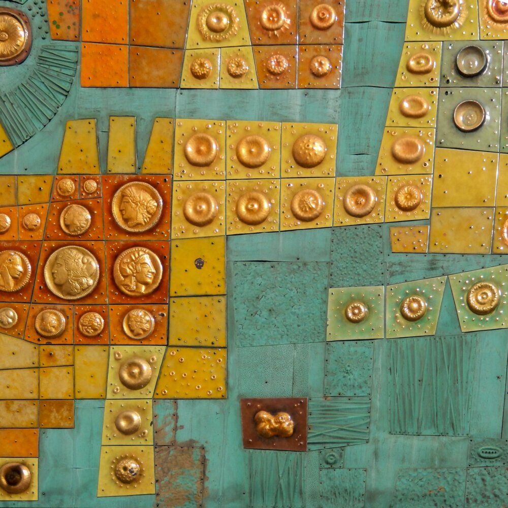 Detail image of Variations on a Gold Theme by Ellamarie and Jackson Woolley, collection of Mingei International Museum