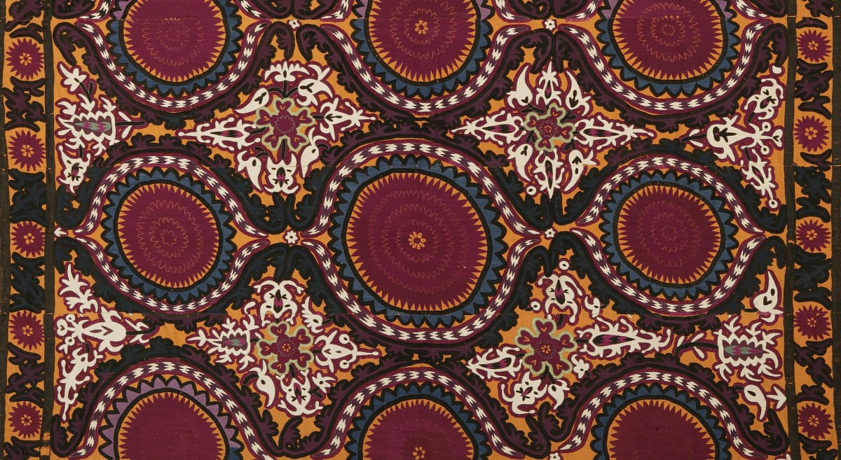 Hanging or Cover (Suzani), c. 1850, Tashkent, Samarkand Province, Uzbekistan, cotton, silk, felt. Collection Mingei International Museum. Photo by Lynton Gardiner. 2005-33-001.