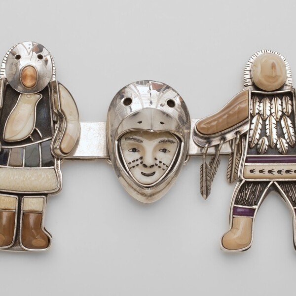 This belt shows five Arctic shamans with their spirit helpers in the act of transformation. Each shaman has four simultaneous components: animal/shaman, mask, animal transformed, and animal etching.