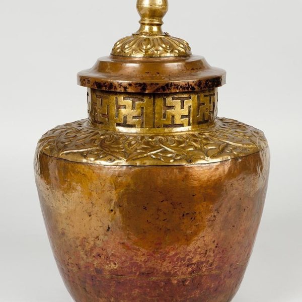 Tea Vessel - Sangce(detail), 18th Century, Tibet, Copper. Collection Mingei International Museum. Museum Purchase. Photo by Tim Siegert. 2011-08-003A-B.