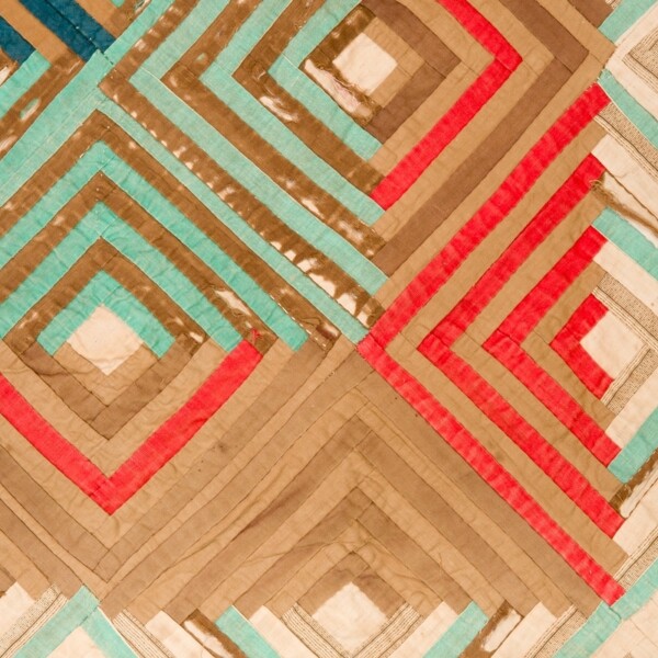 Log Cabin Quilt, Civil War Barn Raising, c. 1865, U.S.A., pieced and quilted wool. Collection Mingei International Museum, Gift of Pat L. Nickols; digitization made possible through the Quilter's Guild of Dallas, Quilt Accessibility Project: Photo by Tim Siegert.