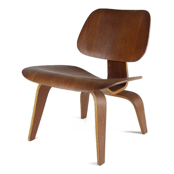 This chair is made with molded plywood. It is plain, no designs, and its feet, seat, and back are curved.