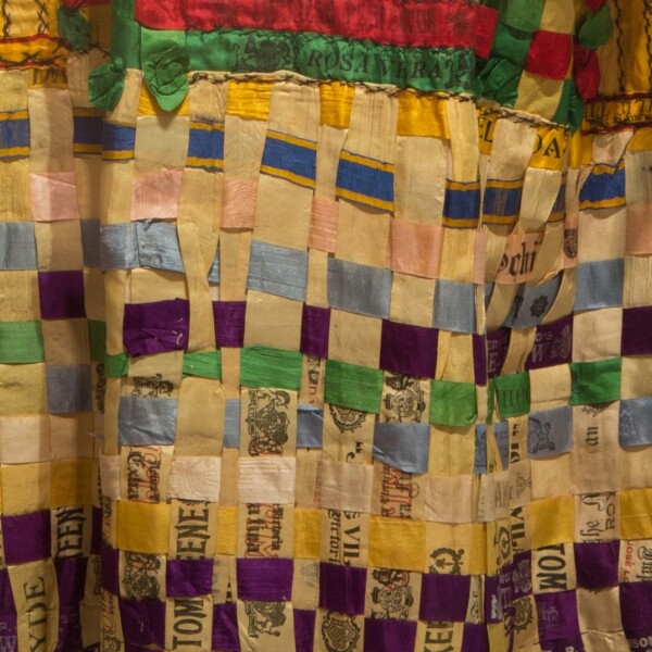 Cigar Silk Dress, 1880s, Unidentified maker, U.S.A, Silk, cotton. Collection Mingei International Museum, Gift of Annie Metzger and Susan Shershow, 2016-266-004A-B. Photo by Katie Gardner.